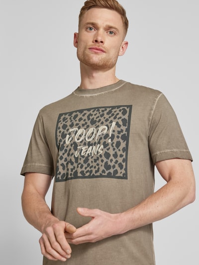 JOOP! Jeans T-shirt z nadrukiem z logo Szarobrązowy melanż 3