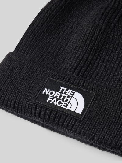 Produktfoto, Beanie in Ripp-Optik von The North Face in Schwarz mit breitem Umschlag, Strick-Optik und Label-Patch, elastischer Material-Mix