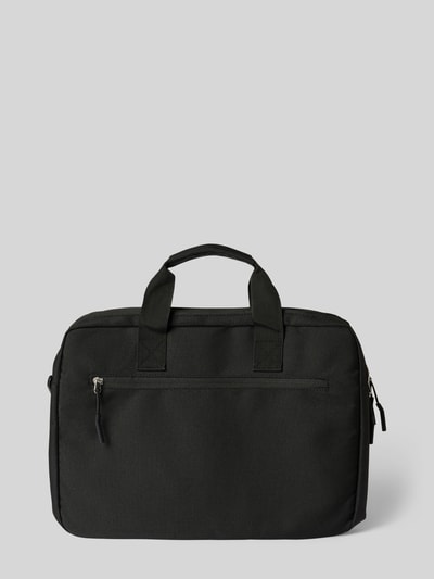 Produktfoto, Laptoptasche mit Label-Prints Modell 'Blanc Delight' von bugatti, Herren Laptoptasche, schwarze Farbe, glatte Textur, kurze Tragehenkel, abnehmbarer Schulterriemen, geteiltes Hauptfach mit Reißverschluss, Steck- und Reißverschlussfächer, Szerokość w rozmiarze 1: 40 cm, długość: 29 cm, głębokość: 10 cm, długość paska na ramię: 134 cm