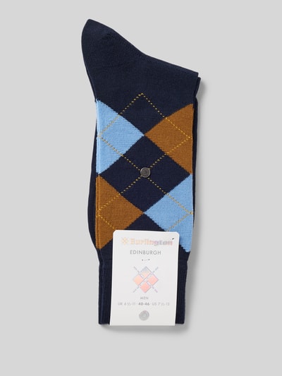 Burlington Socken aus Schurwoll-Mix mit Label-Detail Modell 'Edinburgh' Dunkelblau 3