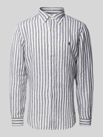 Polo Ralph Lauren Custom Fit Leinenhemd mit Button-Down-Kragen Oliv 2