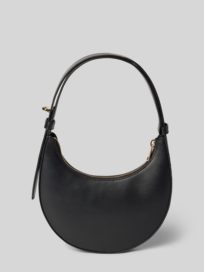 Produktfoto, schwarze Handtasche aus Leder mit Label-Detail Modell 'DELIZIA MINI' von FURLA, Hauptfach mit Reißverschluss, Tragehenkel, Maße 18x20x3 cm, Länge Schulterriemen 34 cm