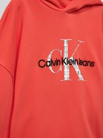 Calvin Klein Jeans Bluza z kapturem z nadrukiem z logo Jasnoczerwony 2