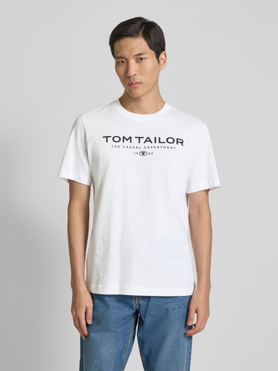 Tom Tailor Regular Fit T-Shirt aus reiner Baumwolle mit Label Print Weiss 4