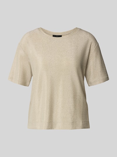 Oui T-shirt met geribde ronde hals Beige - 2