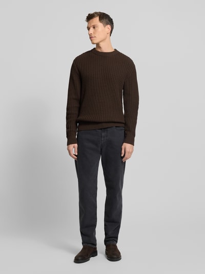 SELECTED HOMME Regular fit gebreide pullover van puur biologisch katoen, model 'TOM' Chocoladebruin - 1