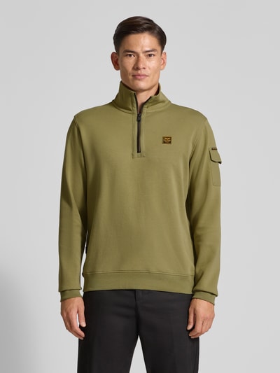 PME Legend Sweatshirt mit Troyer-Kragen und Label-Detail Oliv 4