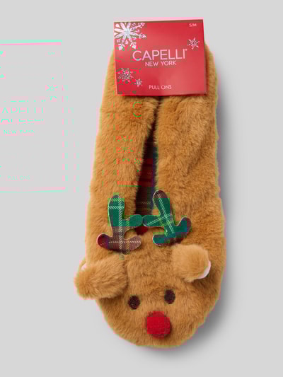 CAPELLI NEW YORK Kapcie ze świątecznym motywem Jasnobrązowy 3