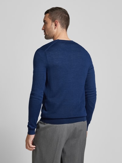 Christian Berg Men Slim fit cardigan van wolmix met V-hals Donkerblauw gemêleerd - 5