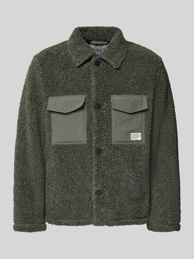 Produktfoto, Regular Fit Hemdjacke mit Brustleistentaschen von Marc O'Polo in Olivgrün mit aufgesetzten Taschen und strukturierter Teddyfell-Optik, Herren Hemdjacke von Marc O'Polo DENIM