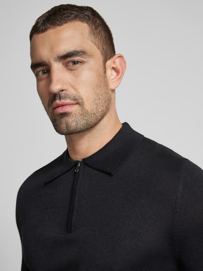 Christian Berg Men Strickpullover mit kurzem Reißverschluss Black 3