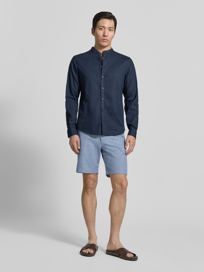 Selected Homme Slim Fit Bermudas aus Baumwoll-Leinen-Mix Modell 'BRODY' Blau Melange 1