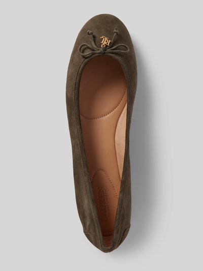 Lauren Ralph Lauren Lederballerinas mit Schleifen-Detail Modell 'JAYNA DRIVER' Oliv 3