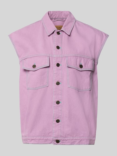 Produktfoto, Jeansweste mit Kappärmeln Modell 'GREZBAY' von American Vintage in Rosa, reine Baumwolle, gerader Schnitt, sichtbare Knopfleiste, Kentkragen, zwei Brusttaschen mit Knopfverschluss, feine Nahtdetails, strukturierte Baumwoll-Textur
