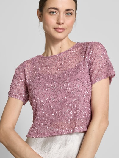 Lace & Beads Kort T-shirt met strass-steentjes Rosé - 3