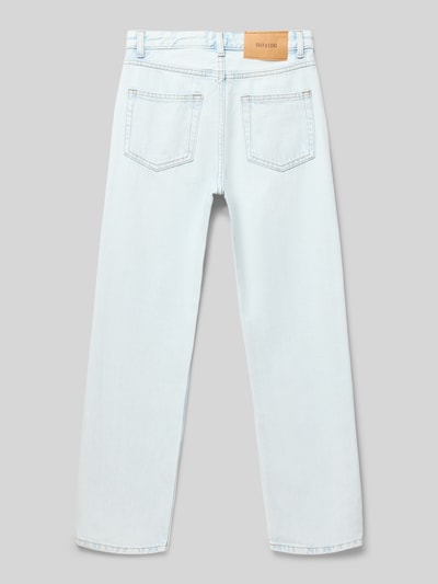 Produktfoto, Straight Fit Jeans aus reiner Baumwolle Modell 'JEDGE' von Only & Sons w stylizowanej na denim optyce, krój straight fit, naszywka z logo, szlufki na pasek, zapięcie na guzik i ukryty zamek błyskawiczny, wewnętrzna regulacja szerokości w pasie, 5 kieszeni, materiał: bawełna