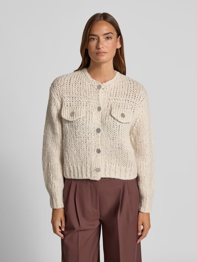 Oui Strickjacke mit Rundhalsausschnitt und Knopfleiste Beige Melange 4
