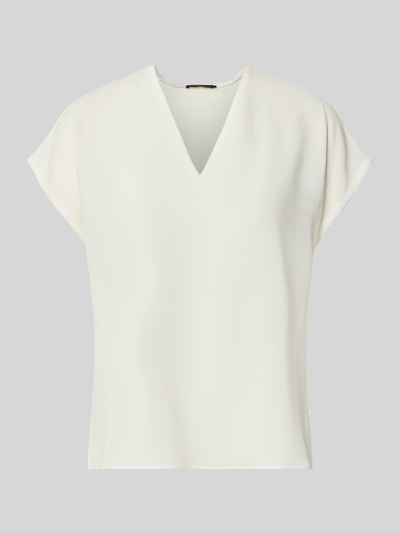 Produktfoto, Regular Fit Bluse mit V-Ausschnitt von windsor, cremefarben, glatte Textur, Kurzärmelig, Rückenlänge 60 cm bei Größe 36