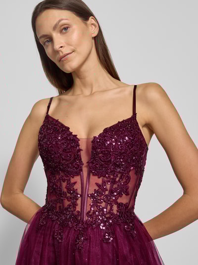 Luxuar Regular Fit Abendkleid mit floralem Spitzenbesatz Pflaume 3