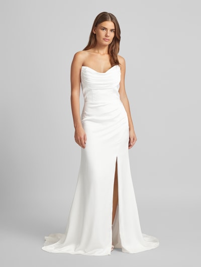 Luxuar Abendkleid mit Wasserfall-Ausschnitt Offwhite 4