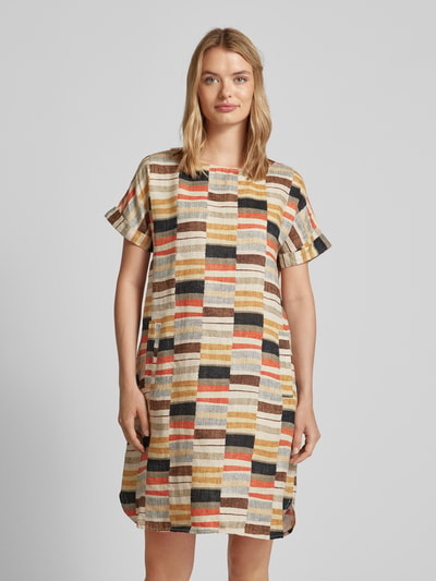 Christian Berg Woman Mini-jurk van linnen met all-over motief Beige - 4