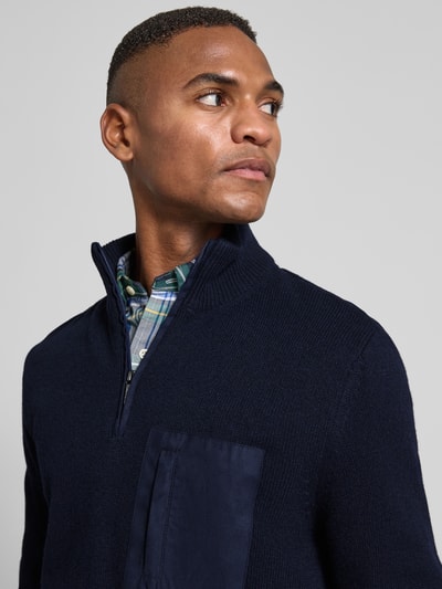 HECHTER PARIS Sweter z dzianiny z mieszanki żywej wełny ze stójką Granatowy 3