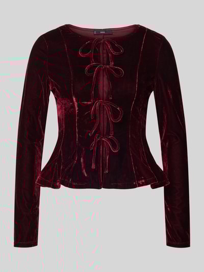 Mango Bluse aus Samt mit Schürung Modell 'XARANJA' Bordeaux 2
