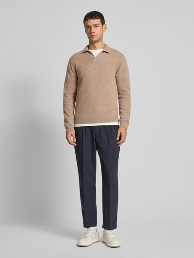 Casual Friday Strickpullover mit gerippten Abschlüssen Modell 'Karl' Camel Melange 1