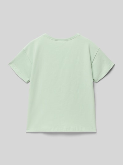 Produktfoto, Kinder T-Shirt mit Rundhalsausschnitt und Motiv-Print von Blue Seven aus Baumwoll-Mix mit Stretch-Anteil in Mint, Gerader-Schnitt, Rückenlänge 42 cm bei Größe 116.