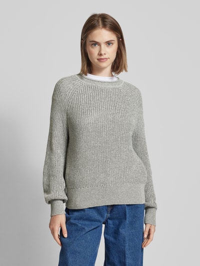 Tom Tailor Denim Regular fit gebreide pullover met gerolde ronde hals Middengrijs gemêleerd - 4