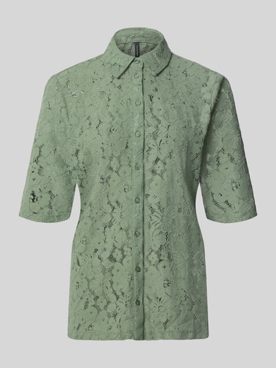 Produktfoto, Regular Fit Bluse aus Baumwoll-Mix Modell 'HONEY' von Vero Moda in grün, Optik: Unifarben, Allover-Muster, florale Spitze, Langarm