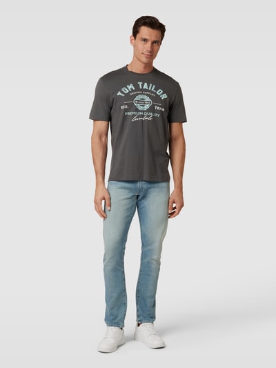 Tom Tailor T-shirt met labelprint Middengrijs - 1