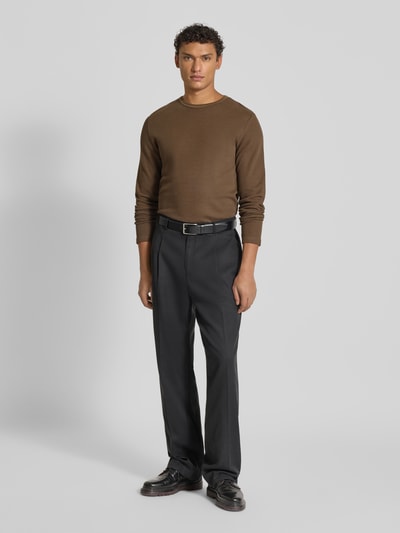 Lindbergh Shirt met lange mouwen, ronde hals en labeldetail Donkerbruin - 1