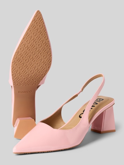 Produktfoto, Slingpumps mit Blockabsatz und Riemchen von BIANCO in spitz zulaufender Form, glatte Sohle, Absatzhöhe 8 cm, rosa Farbe