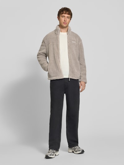 REVIEW Fleecejacke mit Label-Detail und Reißverschluss Hellgrau 1