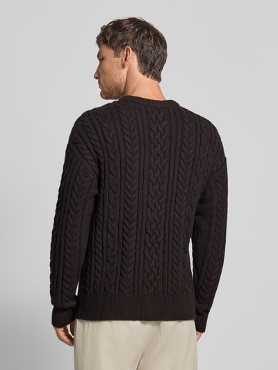 JAKE*S STUDIO MEN Gebreide pullover met kabelpatroon Donkerbruin - 5