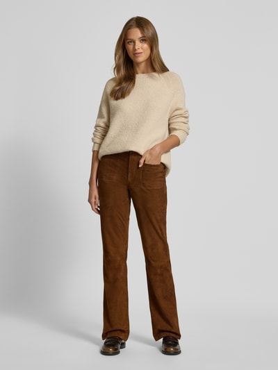 Bash Flared stoffen broek met steekzakken Camel - 1