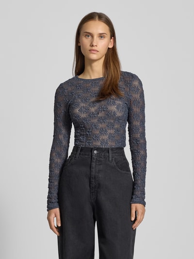 Only Slim Fit Langarmshirt aus Baumwoll-Mix Modell 'LOLA' Rauchblau 4