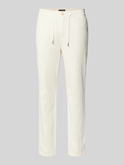 Produktfoto, Jogpants aus Baumwoll-Leinen-Mix mit elastischem Bund von Scotch & Soda, Regular Fit, cremefarben, strukturierte Oberfläche, Tunnelzug.
