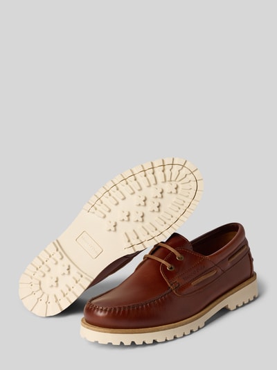 Produktfoto, Schnürschuhe aus reinem Rindsleder von Marc O'Polo in Optik: Unifarben, rund, Blockabsatz, profiliert, Glattleder