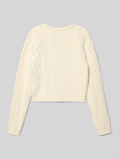 Guess Sweter krótki z dzianiny z detalem z logo Écru 3