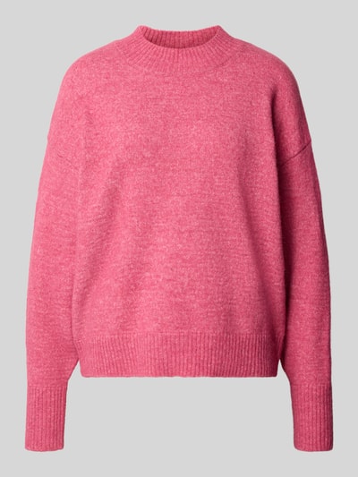 Produktfoto, Relaxed Fit Strickpullover mit Woll-Anteil Modell 'Sage' von ICHI in Rosa, gerippte Abschlüsse, elastischer Woll-Mix, texturierte Oberfläche