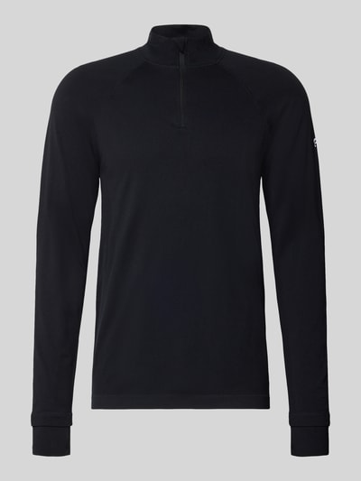Produktfoto, Slim Fit Longsleeve mit Logo-Print von Fabletics in Schwarz, Troyer-Kragen, Kinnschutz, Herrenmodell, glatte Textur