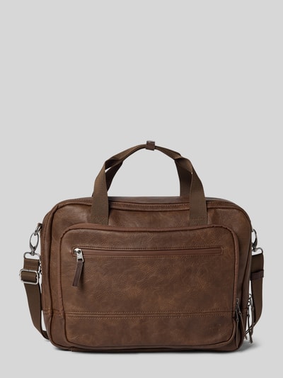 Produktfoto, torba na laptop z uchwytem i paskiem na ramię 'Laptoptasche mit Tragehenkel und Schulterriemen' von camel active, Główna przegroda z zamkiem błyskawicznym, Przegródka zewnętrzna z zamkiem błyskawicznym, szerokość w rozmiarze 1: 42 cm, długość w rozmiarze 1: 30 cm, głębokość w rozmiarze 1: 10 cm, długość paska w rozmiarze 1: 100 cm, brązowy kolor, prostokątny kształt, lekko teksturowana powierzchnia