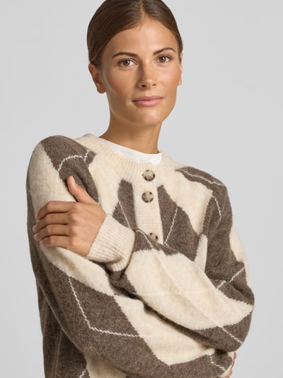 YAS Cardigan aus Woll-Mix mit Rundhalsausschnitt Modell 'JOHI' Offwhite 3