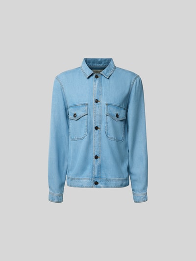 Officine Générale Regular Fit Hemdjacke aus reinem Lyocell Jeansblau 2