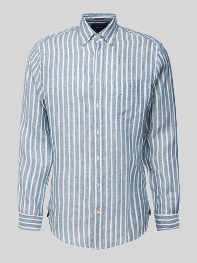 Christian Berg Men Regular Fit Leinenhemd mit Button-Down-Kragen Metallic Gruen 2