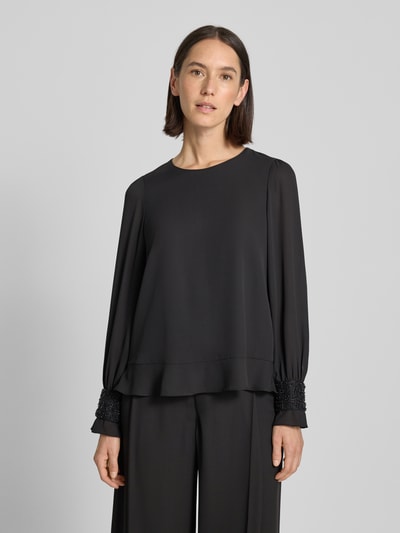 Marc Cain Bluzka o kroju regular fit z perełkami i okrągłym dekoltem Czarny 4