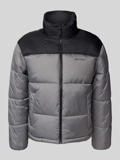 REVIEW Pikowana kurtka z kapturem z nadrukiem z logo Ciemnoszary 2