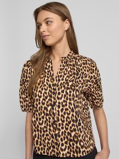 Christian Berg Woman Selection Bluzka o kroju regular fit ze zwierzęcym wzorem i dekoltem w serek Beżowy 3